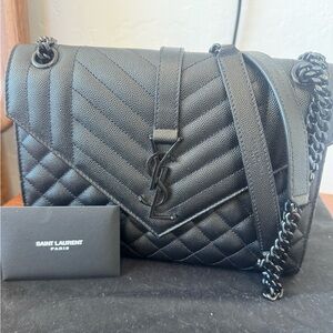 Saint Laurent Black Envelope Medium Shoulder Bag